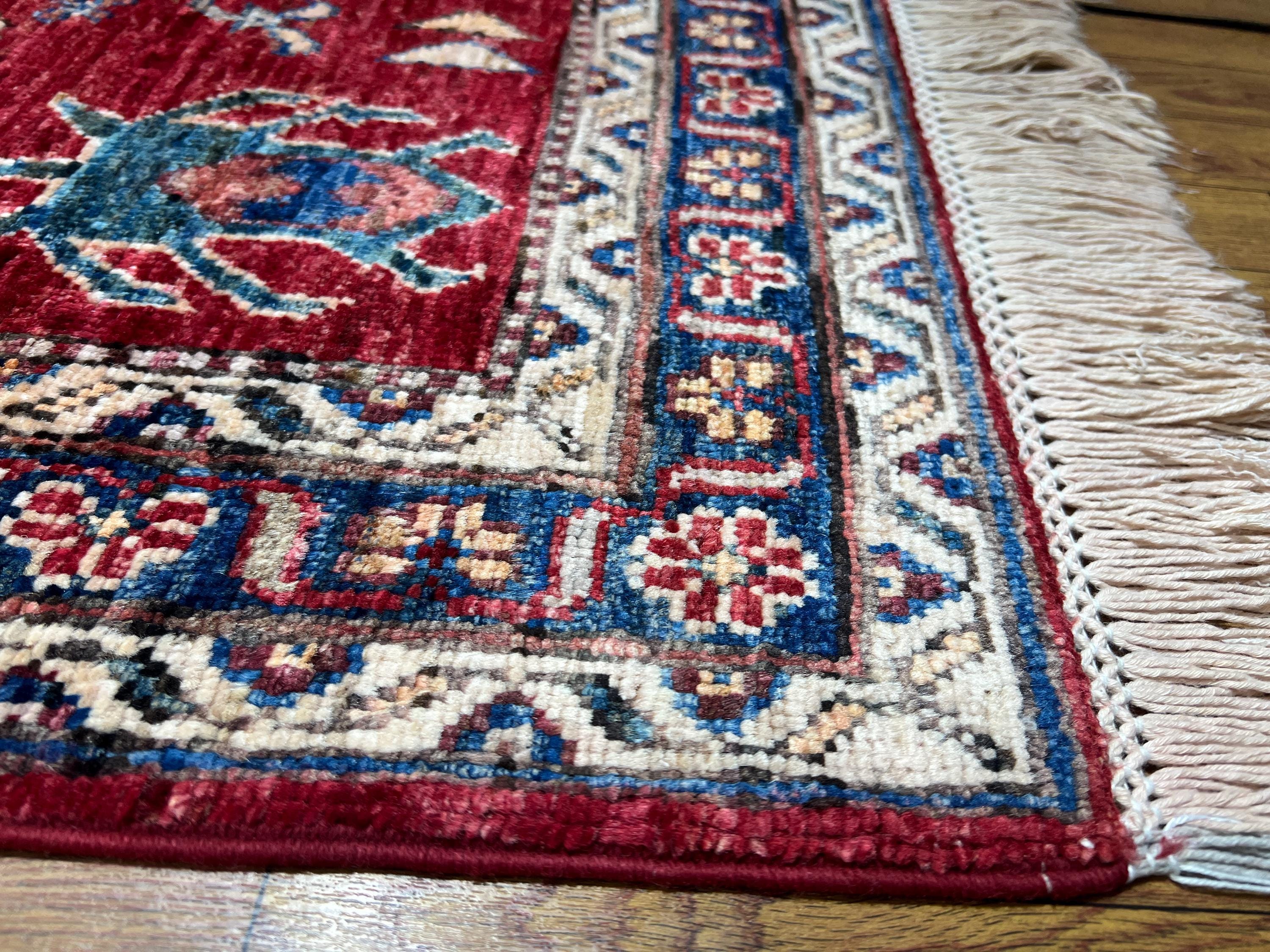 11 フィートの長い赤いランナー ラグ - 手編みのアフガニスタン ベジ