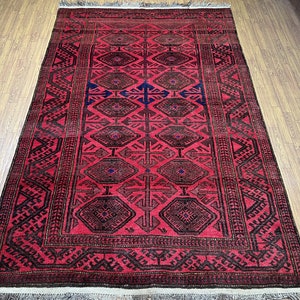 4x7 Baluch Area Rug, Vintage Hand Knotted Natural Dye Wool Rug, Kitchen Rug, Bedroom rug, Entryway rug, Kids room rug, Desk Rug, Tribal Rug