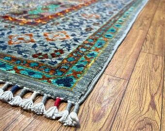 ハンドメイドウールマムルークラグ：シルバーグレー、6 x 8フィート