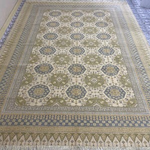 Cream Beige 9x12 ft Faded Oriental Area Rug - Afghan Veg Dyes Rug 9x12 ft - Boho Wool Rug For Living Room - Dining Area Rug - Sofa Rug 9x12