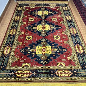 7x10 Tribal Area Rug, Afghan Hand Knotted Veg Dye Wool Caucasian Rug, Bedroom Rug, Rug For Living Room, Dining Table Rug, Oriental Rug