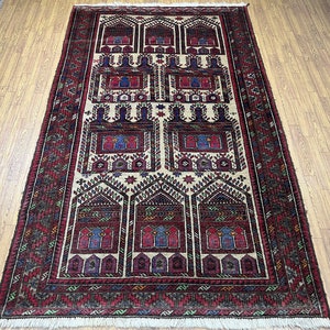 4x7 Baluch Area Rug, Vintage Hand Knotted Natural Dye Wool Rug, Tribal Rug, Kitchen Rug, Bedroom rug, Entryway rug, Kids room rug, Desk Rug