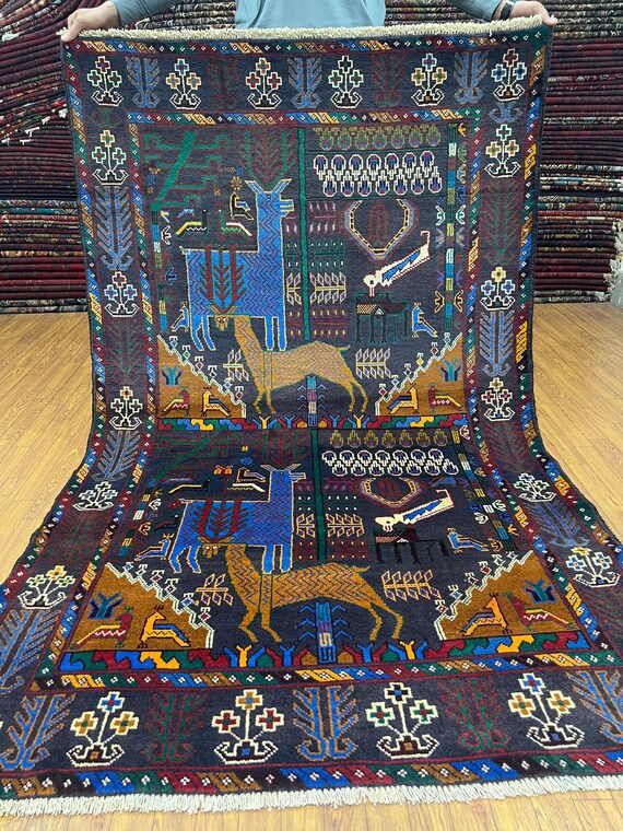 4x6 Ft Pictorial Area Rug - Kids Room Animal Pattern Rug - Baluch