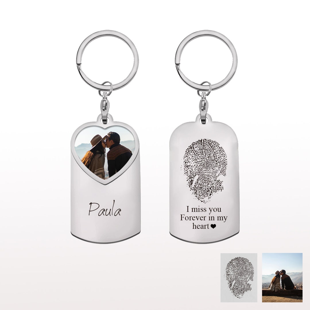 Personalized Engraved Handwriting Fingerprint Keyring, Custom Photo Memorial Keychain, Christmas