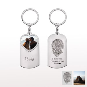 Personalized Engraved Handwriting Fingerprint Keyring, Custom Photo Memorial Keychain, Christmas gift for Her, Birthday gift for Him