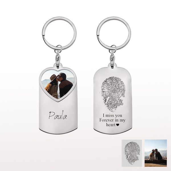 Personalized Engraved Handwriting Fingerprint Keyring, Custom Photo Memorial Keychain, Christmas gift for Her, Birthday gift for Him