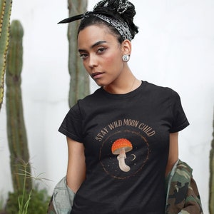 Stay Wild Moon Child Red Mushroom and Crescent Moon Unisex Jersey Short Sleeve Tee