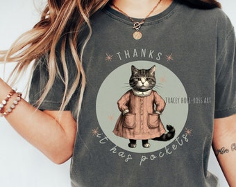 Grazie Ha Tasche Camicia Maglietta Gatto Regali a tema gatto per le donne Magliette carine con gatti Gatto che indossa una camicia elegante