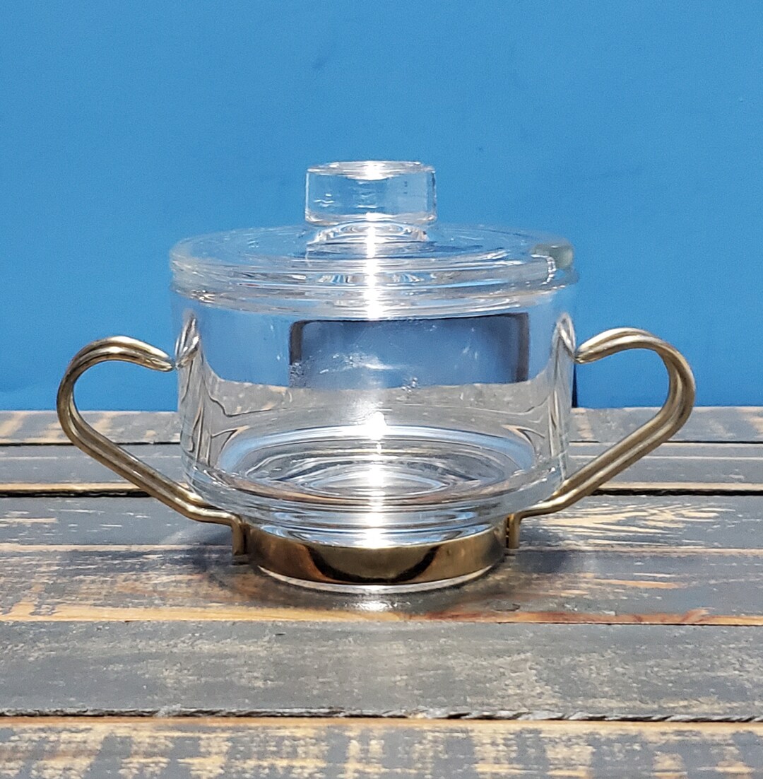Italian Clear Glass Sugar Bowl With Lid and Metal Handle Etsy