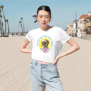 You Guys Ever Think About Dying – Coleção Blue Orchid – Barbi Movie, Barbi T-Shirt, Movie Quote T-Shirt, Crop Top Feminino, Bella+Canvas