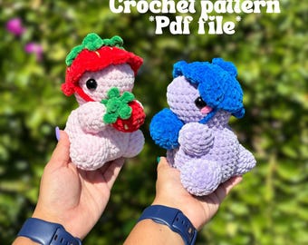 Strawberry & Blueberry Hat Dino Crochet Pattern | Crochet Duo Pack | Crochet Pattern | Crochet *PDF FILE*