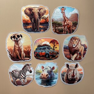 Cute Safari Theme Vinyl Stickers - Set of 8 | Perfect for Planners, Journals, Laptops, Water bottles | For Kids, Students, Animal lovers