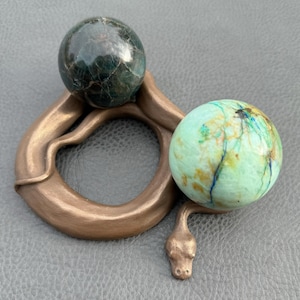 Snake Crystal Sphere Holder,Python Quartz Ball Stand,Serpent Base,Cold Cast Bronze,Copper,Nickel,Brass, Crystal Snake Display Sculpture,Gift