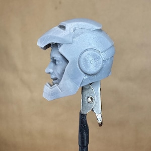Custom IRON MAN Mark III (Tony Stark) Head in 8k resin. Sculpt by BlueDSculptures and produced at the Los Angeles studio. 
Side view.