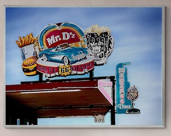 Mr D'z Route 66 Diner Art Print: Vintage Americana Canvas Wall Decor