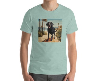 Vintage Dog Shirt, Dog Mom Shirt, Dog Breed Shirt, Dog Mom Gift, Dog Lover Shirt, Gift for dog lovers, Black Lab at the Beach T-Shirt