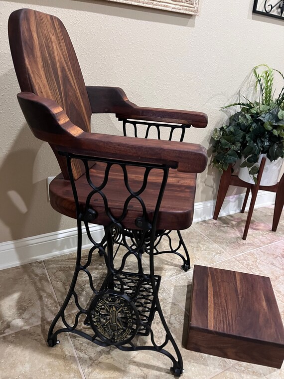 Unique Vintage Singer Pedestal Walnut Chair Etsy