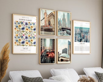 Chicago Flower Market, Chicago City Prints Set of 6, Chicago Poster Photos, Illinois State Flower, Chicago Wall Art, Illinois, United States