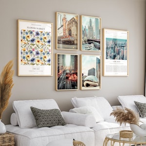 Mercado de flores de Chicago, Chicago City Prints Set de 6, Fotos de carteles de Chicago, Flor del estado de Illinois, Arte de la pared de Chicago, Illinois, Estados Unidos