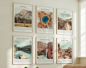 US National Parks Poster Prints Set of 6, Yosemite, Yellowstone, Zion, Rocky Mountain, Grand Canyon, Joshua Tree National Parks