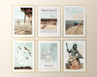 Virginia Beach City Prints Set of 6, Virginia Beach Photo Poster, Virginia Beach Map, Virginia Beach Photography, Virginia, United States