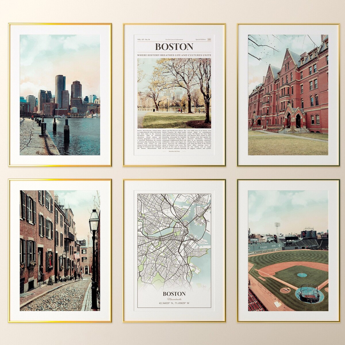 Boston City Prints Set of 6, Boston Poster Photos, Boston Map, Boston Wall Art, Boston Photography, Massachusetts, United States - Etsy