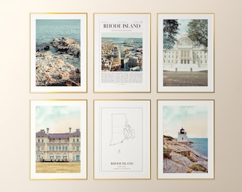 Rhode Island State Prints Set of 6, Rhode Island Photo Poster, Rhode Island Map, Rhode Island Photography, United States