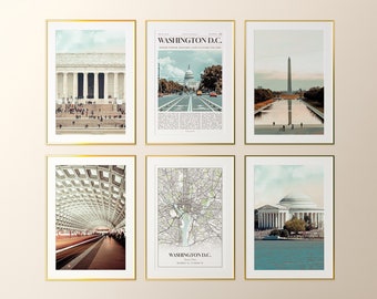 Washington D.C. City Prints Set of 6, Washington D.C. Photo Poster, Washington D.C. Map, Washington D.C. Photography, United States