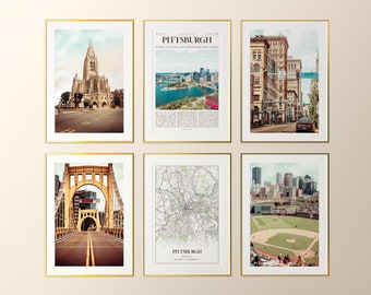 Pittsburgh City Prints Set of 6, Pittsburgh Photo Poster, Pittsburgh Map, Pittsburgh Photography, Pennsylvania, United States