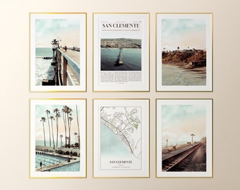 San Clemente City Prints Set of 6, San Clemente Poster Photos, San Clemente Map, San Clemente Photography, California, United States