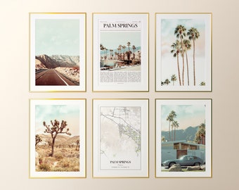 Palm Springs City Prints Set of 6, Palm Springs Photo Poster, Palm Springs Map, Palm Springs Photography, California, United States