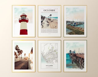 Oceanside City Prints Set of 6, Oceanside Photo Poster, Oceanside Map, Oceanside Photography, California, United States