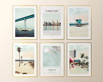 Coronado City Prints Set of 6, Coronado Poster Photos, Coronado Map, Coronado Wall Art, Coronado Photography, California, United States