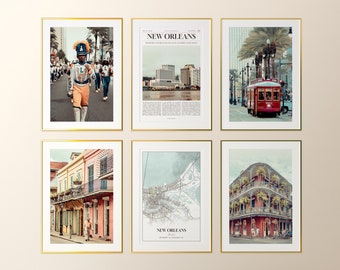 New Orleans City Prints Set of 6, New Orleans Photo Poster, New Orleans Map, New Orleans Photography, Louisiana, United States