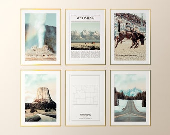 Wyoming State Prints Set of 6, Wyoming Poster Photos, Wyoming Map, Wyoming Wall Art, Wyoming Photography, United States