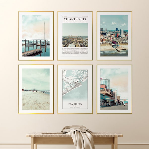 Atlantic City City Prints Set of 6, Atlantic City Poster Photos, Atlantic City Map, Atlantic City Photography, New Jersey, United States