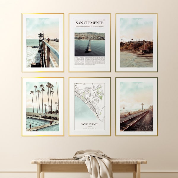 San Clemente City Prints Set of 6, San Clemente Poster Photos, San Clemente Map, San Clemente Photography, California, United States