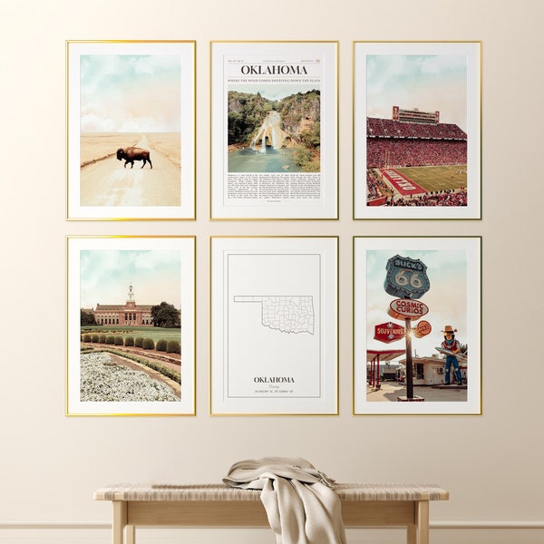 Oklahoma Prints Set of 6, Oklahoma Photo Poster, Oklahoma Map, Oklahoma Wall Art Gallery, Oklahoma Photography, Country