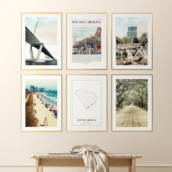 South Carolina State Prints Set of 6, South Carolina Photo Poster, South Carolina Map, South Carolina Photography, United States