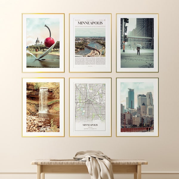 Minneapolis City Prints Set of 6, Minneapolis Photo Poster, Minneapolis Map, Minneapolis Photography, Minnesota, United States