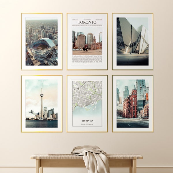 Toronto City Prints Set of 6, Toronto Poster Photos, Toronto Map, Toronto Wall Art, Toronto Photography, Ontario, Canada
