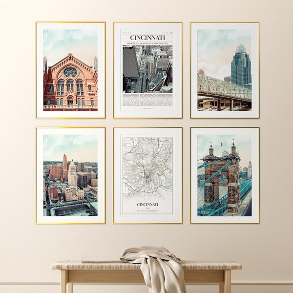 Cincinnati City Prints Set of 6, Cincinnati Photo Poster, Cincinnati Map, Cincinnati Photography, Ohio, United States