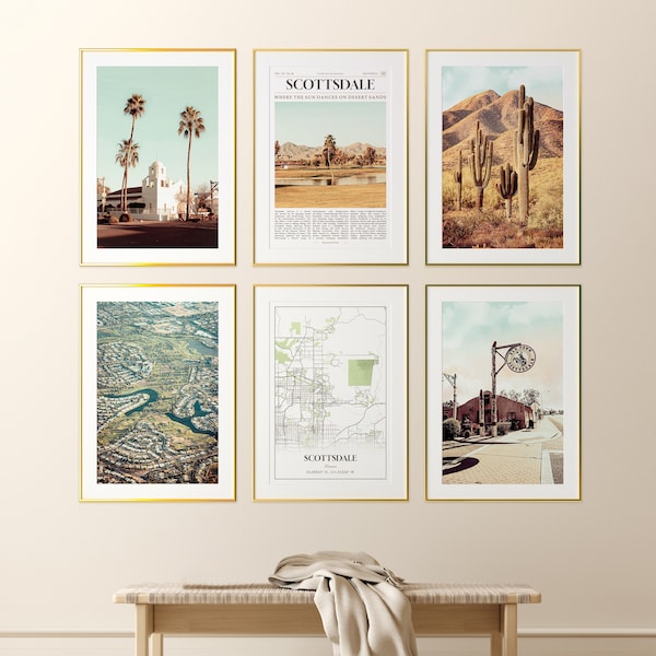 Scottsdale City Prints Set of 6, Scottsdale Poster Photos, Scottsdale Map, Scottsdale Photography, Arizona, United States