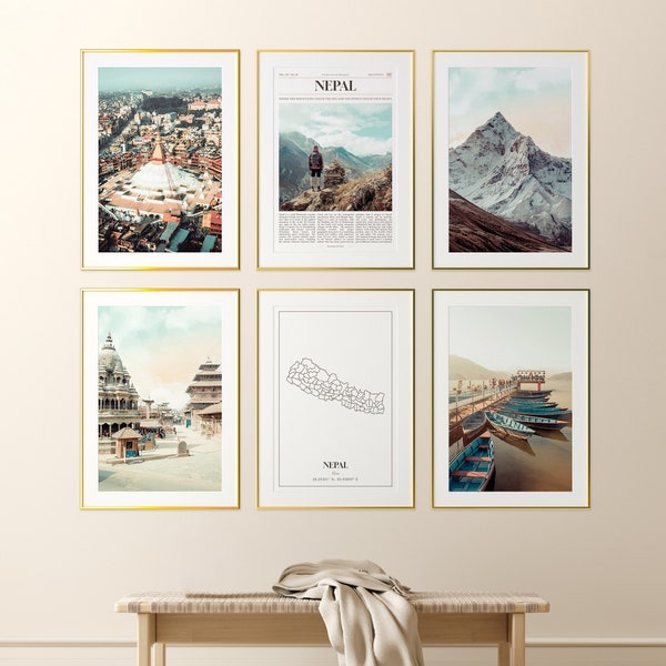 Nepal Prints Set of 6, Nepal Photo Poster, Nepal Map, Nepal Wall Art Gallery, Nepal Photography, Nepal