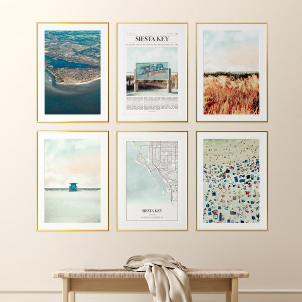 Siesta Key City Prints Set of 6, Siesta Key Photo Poster, Siesta Key Map, Siesta Key Photography, Florida, United States