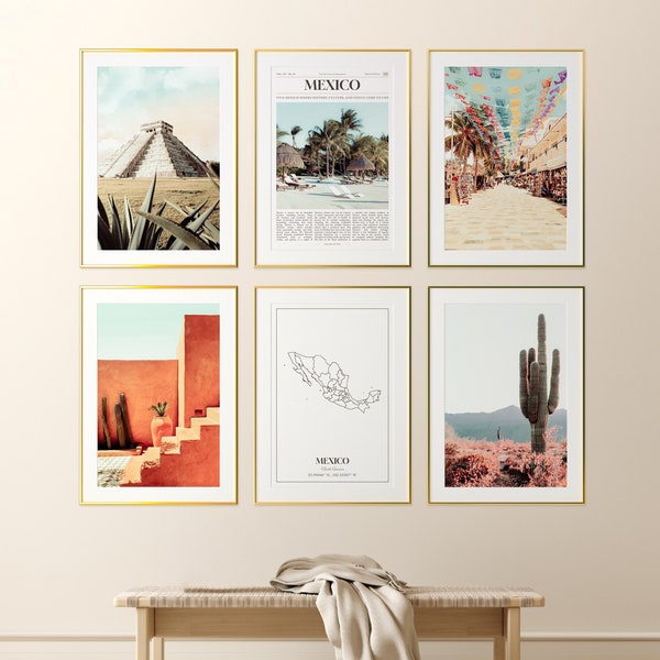 Mexico Prints Set of 6, Mexico Photo Poster, Mexico Map, Mexico Wall Art Gallery, Mexico Photography, Mexico