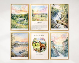 Aquarell Vermont Prints Set von 6, bunte Vermont Poster, Vermont Wandkunst, Vermont Geschenk, USA