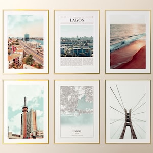 Lagos City Prints Set of 6, Lagos Photo Poster, Lagos Map, Lagos Wall Art Gallery, Lagos Photography, Nigeria