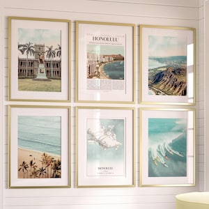 Honolulu City Prints Set of 6, Honolulu Photo Poster, Honolulu Map, Honolulu Wall Art Gallery, Honolulu Photography, Hawaii, United States