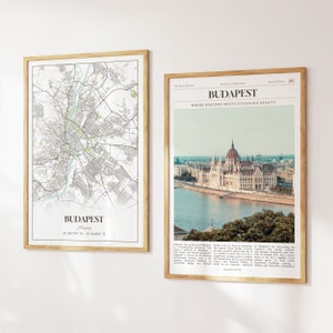 Lot de 2 impressions sur la ville de Budapest, carte de Budapest, photo d'affiche de Budapest, art mural de Budapest, photographie de Budapest, Hongrie